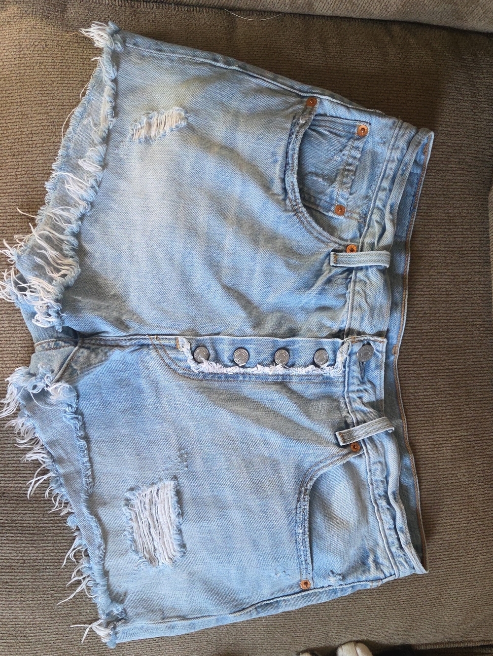 Levi's 501 Light Blue Distressed Shorts Womens Size 10 Or 32 100% Cotton